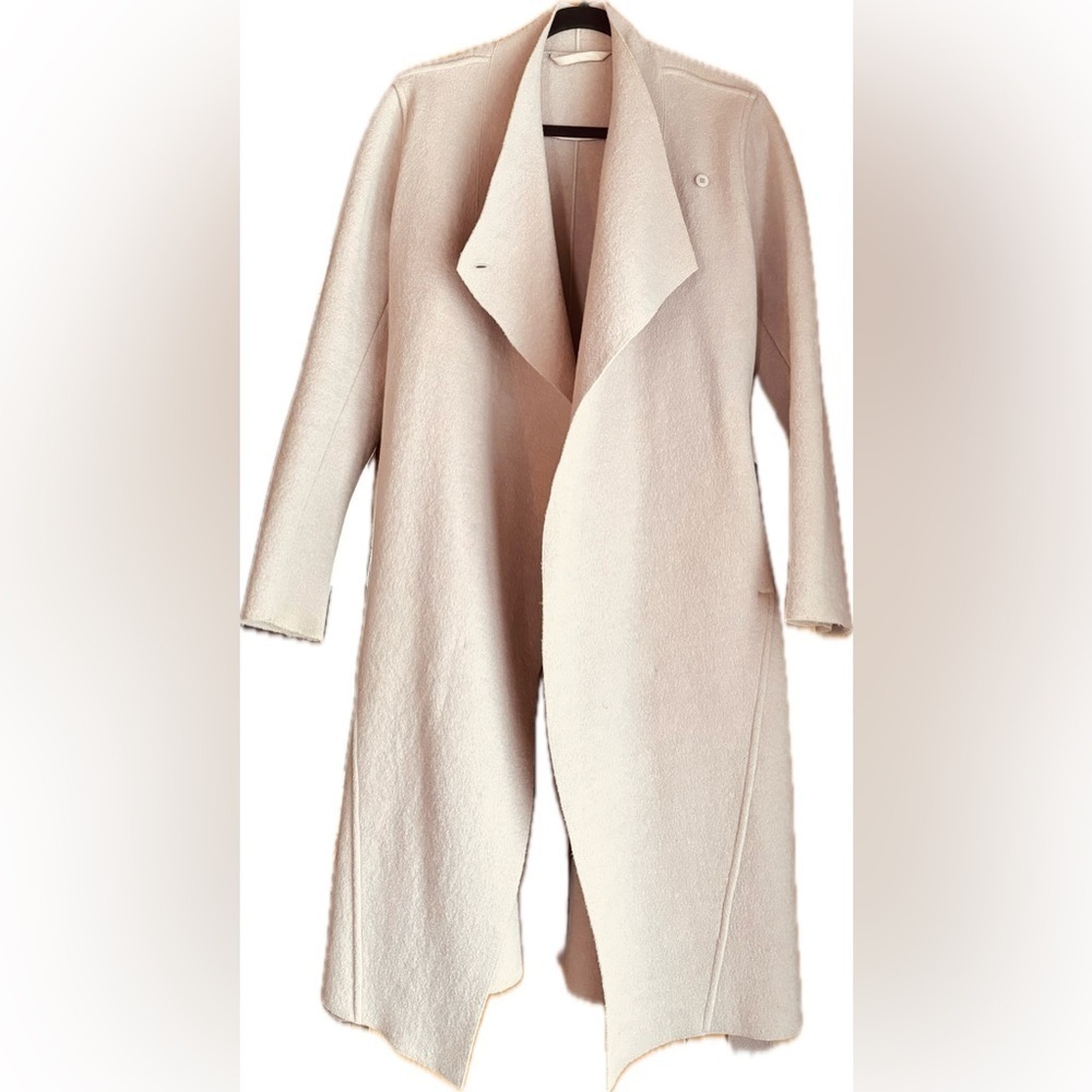 Light blush pink Wool Coat, Belted - Picture 4 of 14